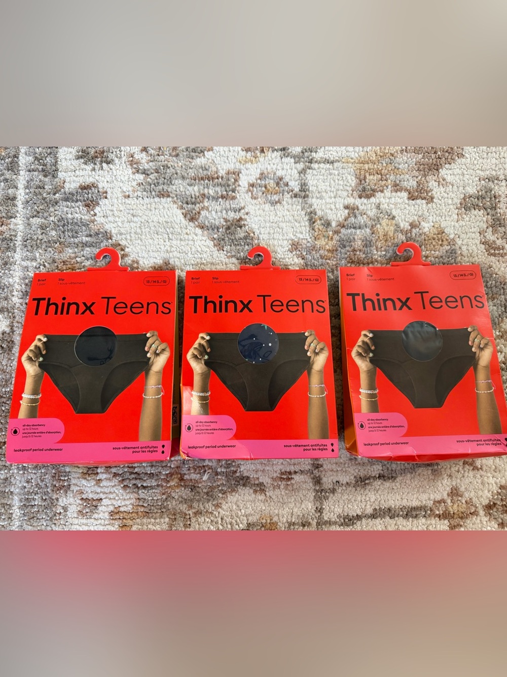 3 Pack of Thinx Teens Black Period Underwear size L 13-14